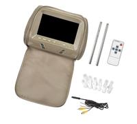 BaotyJie Car Headrest with 7 inch Screen Black Car Pillow Multilingual Menu DC12V Portable Automotive Pillow Display, Beige with Zipper