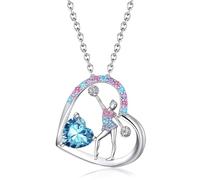 BAOWING Birthstone Cheerleader Necklace Gifts for Girls Heart Rainbow Cheerleading Cheering Jewelry Pendant Sport Cheer Birthday Gifts for Kids Little Girl Daughter Granddaughter, Stainless Steel