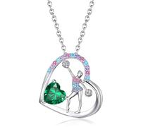 BAOWING Birthstone Cheerleader Necklace Gifts for Girls Heart Rainbow Cheerleading Cheering Jewelry Pendant Sport Cheer Birthday Gifts for Kids Little Girl Daughter Granddaughter, Stainless Steel