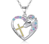 BAOWING Cross Unicorn Birthstone Necklace for Girls Kids Cross Necklace for Girls Heart Unicorn Necklace for Little Girls Teens Unicorn Jewelry Easter Gifts for Godchild, Stainless Steel, Cubic
