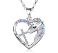 BAOWING Cross Unicorn Birthstone Necklace for Girls Kids Cross Necklace for Girls Heart Unicorn Necklace for Little Girls Teens Unicorn Jewelry Easter Gifts for Godchild, Stainless Steel, Cubic