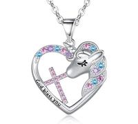 BAOWING Cross Unicorn Birthstone Necklace for Girls Kids Cross Necklace for Girls Heart Unicorn Necklace for Little Girls Teens Unicorn Jewelry Easter Gifts for Godchild, Stainless Steel, Cubic