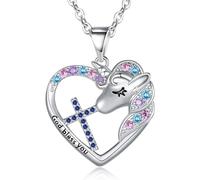BAOWING Cross Unicorn Birthstone Necklace for Girls Kids Cross Necklace for Girls Heart Unicorn Necklace for Little Girls Teens Unicorn Jewelry Easter Gifts for Godchild, Stainless Steel, Cubic