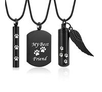 BAOWIQI 3 Set Paw Prints Urn Necklaces for Ashes Pet Cremation Jewelry