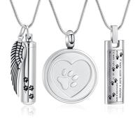 BAOWIQI 3 Set Paw Prints Urn Necklaces for Ashes Pet Cremation Jewelry