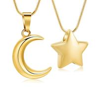 BAOWIQI Moon & Star Urn Necklace for Human Ashes for Women Men Cremation Jewelry for Ash Memorial Keepsake Pendant Holds Loved Ones/Pet Ashes