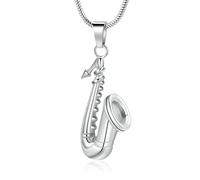 BAOWIQI Saxophone Cremation Jewelry for Ashes Urn Necklace Music Memorial Keepsake Pendant for Pet Dog Cat Ashes Funeral Remembrance Sympathy Gift for Musician