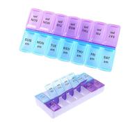 BAOWUABJ Weekly Pill Boxes 7 Day 2 Times a Day, Daily Pill Box Organiser, Travel Pill Boxwith Am/Pm Compartments, BPA Free Weekly Tablet Organiser to Hold Vitamins and Medication (Blue+Purple)