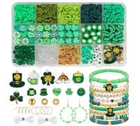 Baoximong Saint Patricks Beads for Bracelet Making Kit, Shamrock Clay Beads Green Beading Set with Leprechauns Hat Clover Lucky Charms Pendants for Jewelry Making, DIY Craft Arts Irish Day Gifts