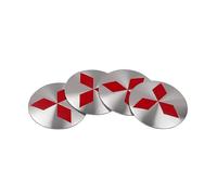 BAOYBS 4 PCS Stickers Hub Caps Auto for Mitsubishi Lancer VIII 2008-2017, Dustproof Durable Self-adhesive Wheel Trim Sticker Stylish and Beautiful Auto Tuning Emblem,Silver Red-65mm