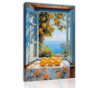 BAOYILONG Italian Amalfi Coast Canvas Wall Art Rustic Window Print Mediterranean Landscape Proster Lemon Tree Picture for Kitchen Home Decor (WE59-9, 12.00L x 18.00W, Framed)