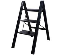 BAOYOUNI 3 Step Ladder Lightweight Folding Aluminum Step Stool Heavy Duty Stepladders Storage Shelf Rack with Anti-Slip Wide Pedal for Household, Office, Plant Pots Displaying - Black