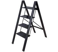 BAOYOUNI 4 Step Ladder Lightweight Folding Aluminum Step Stool Heavy Duty Stepladders 298lbs with Anti-Slip Wide Pedal for Household, Office, Garage, Garden, Painting - Black