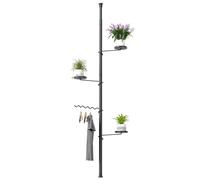BAOYOUNI Adjustable Plant Stand Indoor, 4-Tier Metal Telescopic Pole Flower Pot Display Rack, Corner Storage Shelf with 3 Trays 1 Wave Hanger, for Living Room, Balcony, Office, Home Decor, Black