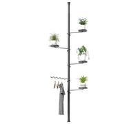 BAOYOUNI Adjustable Plant Stand Indoor, 5-Tier Metal Telescopic Pole Flower Pot Display Rack, Corner Storage Shelf with 4 Trays 1 Wave Hanger, for Living Room, Balcony, Office, Home Decor, Black