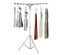 BAOYOUNI Collapsible Clothes Drying Rack Folding Garment Stand Coat Hanger Laundry Pole Portable Indoor Outdoor Airer, Height Adjustable - Silver Gray