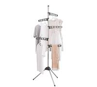 BAOYOUNI Foldable Laundry Pole Clothes Tree Drying Rack Airer Corner Tripod Coat Hanger Standing Garment Storage Shelf Holder Indoor Space Saving Organizer with 5 Adjustable Arms, Grey