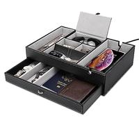 Baoyun Valet Tray 2 Layers Faux Leather Valet Dresser 9 Compartment Nightstand Organiser Tray with Phone Key Wallet, Fathers Day Gift for Dad, Gifts for Husband, Valentine Gifts for Men