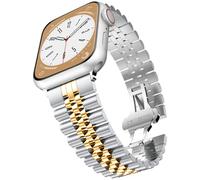 baozai Compatible with Apple Watch 41mm 40mm 38mm, Solid Stainless Steel iWatch Band Replacement for Apple Watch Series 9/8/7/6/5/4/3/2/1/SE for Women, Silver/Gold, 41mm/40mm/38mm