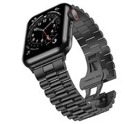 baozai Compatible with Apple Watch 49mm 45mm 44mm 42mm, Solid Stainless Steel iWatch Band Replacement for Apple Watch Ultra & Series 8/7/6/5/4/3/2/1/SE, 3Rows-Black, 49mm/45mm/44mm/42mm