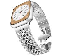 baozai Compatible with Apple Watch Band 42mm 41mm 40mm 38mm, iWatch Series 11-1 SE3 Stainless Steel Strap with Butterfly Folding Clasp for Women, Silver