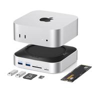 BAOZEE Mac mini Dock with NVMe SSD Enclosure, USB-C Hub for Mac mini M4/M4 Pro with 2X USB-A 10Gbps, 3X USB-A 5Gbps, HDMI, DP, SD/TF Card Reader - Magnetic Cover, Up to 8TB SSD Support