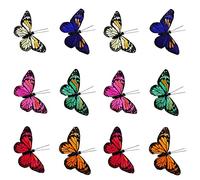 BAOZOON 12 Pcs Feather Butterfly Decorations Vibrant Multi Colored Fake Butterflies Craft Butterfly Wall Decals with Glue Balcony Flower Pot Garden Wedding Decoration(Colorful)