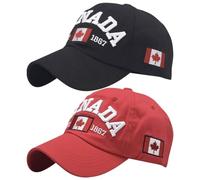 BAOZOON 2 Pcs Baseball Caps - Embroidered Maple Leaf, Adjustable Canada Flag Golf Hat for Men Women, Black+red, One size