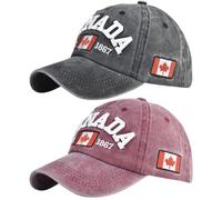 BAOZOON 2 Pcs Baseball Caps - Embroidered Maple Leaf, Adjustable Canada Flag Golf Hat for Men Women, Washed Black+washed Red, One size
