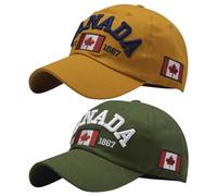 BAOZOON 2 Pcs Baseball Caps - Embroidered Maple Leaf, Adjustable Canada Flag Golf Hat for Men Women, Yellow+green, One size