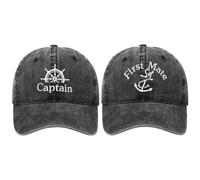 BAOZOON 2 Pcs Captain Hat and First Mate Hat Embroidered Matching Skipper Boating Baseball Caps Nautical Marine Sailor Hat