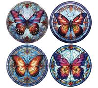 BAOZOON 4 Pieces Stained Glass Window Decals - Anti-Collision Butterfly Design, Removable Non-Adhesive Vinyl Cling Stickers