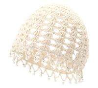 BAOZOON Women Crochet Skull Cap Handmade Knit Cutout Beanie Hat Breathable Hollow Knitted Hat Stretchy Knitted Crochet Cap, Beige, One Size