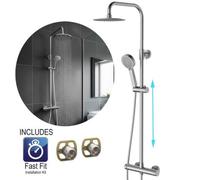 Bap Round Brushed Nickel Thermostatic Dual Control Twin Head Shower Mixer Ultra Thin + Fast Fit By Buyaparcel