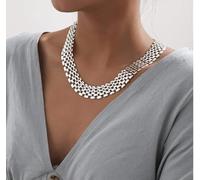 Bapao Necklace Punk Hip Hop Chunky Hollow Out Chain Necklace Silver Color Linked Wide Chokers Necklaces for Women Statement Jewelry Silver