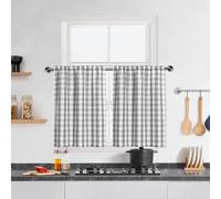 Bapawfish Buffalo Check Grey Kitchen Cafe Curtains 45 Inches Length, Buffalo Plaid Pattern Short Bathroom Window Curtain, Gingham Design Half Window Tier Curtains, 28" x 45", Silver/Grey, Set of 2