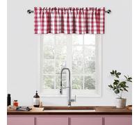 Bapawfish Red and White Buffalo Check Kitchen Curtain Valances for Windows,Burgundy Plaid Gingham Valance for Bathroom Rod Pocket Cafe Curtains, 55" x 15", Red/White