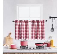 Bapawfish Red and White Tier Kitchen Curtains 36 Inches Long,Burgundy Buffalo Plaid Gingham Rod Pocket Window Treatment Set Half Window Cafe Curtains for Kitchen Bathroom,28"x36",Red/White,Set of 2