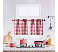 Bapawfish Red Burgundy Buffalo Plaid Check Tier Curtains 24 Inches Long for Kitchen，Gingham Farmhouse Rod Pocket Half Window Cafe Curtains Bathroom for Window, 28" x 24", Red/White, Set of 2
