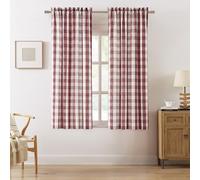 Bapawfish Red White Buffalo Plaid Semi Sheer Curtains 72 Inches Long,Burgundy Rustic Checkered Drapes for Bedroom Living Room,Gingham Light Filtering Window Treatment,Rod Pocket Top,40" Wx72 Lx2
