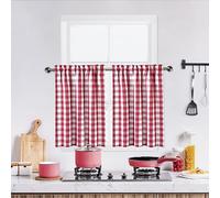 Bapawfish Red White Cafe Kitchen Curtains 45 Inches Length,Burgundy Buffalo Check Pattern Short Bathroom Window Curtain,Plaid Gingham Design Half Window Tier Curtains,28"x45",Red/White,Set of 2