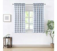 Bapawfish Short Beige-Dusty Blue Buffalo Plaid Curtains 54 Inches Long,Semi Sheer Buffalo Check Farmhouse Drapes,Gingham Checkered Rod Pocket Window Treatment for Bedroom Living Room,40" Wx54 Lx2