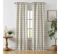 Bapawfish Tan Gingham Buffalo Check Beige and White Window Curtain Panels 95 Inch Long,Farmhouse Semi Sheer Drapes,Rod Pocket Window Treatment for Bedroom Living Room,2 Panels,40" Wx95 L,Beige White