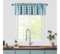 Bapawfish Teal Dark Blue Buffalo Check Valance for Kitchen, Plaid Gingham Farmhouse Thick Yarn Dyed Fabric Rod Pocket Valance Curtains for Windows Kitchen Cafe Curtains, Teal/White, 55" x 15"