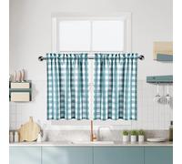 Bapawfish Teal Kitchen Cafe Curtains 45 Inches Length,Dark Blue Buffalo Check Pattern Short Bathroom Window Curtain, Plaid Gingham Design Half Window Tier Curtains, 28" x 45", Teal/White, Set of 2