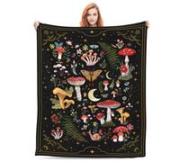 Bapcoku Cute Mushroom Throw Blanket Aesthetic, Witchy Gifts for Women, Gothic Gifts, Soft Cozy Warm Moth Witchy Plush Blanket Throw for Women Men Teens Girls Boys Mom, 80"x60" Black