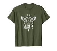 Baphomet Occult Aesthetic Winged Goat Mystical Art T-Shirt, Men, Olive, L