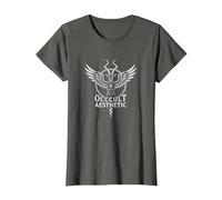 Baphomet Occult Aesthetic Winged Goat Mystical Art T-Shirt, Women, Asphalt, L