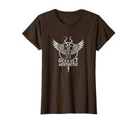 Baphomet Occult Aesthetic Winged Goat Mystical Art T-Shirt, Women, Brown, L