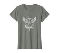 Baphomet Occult Aesthetic Winged Goat Mystical Art T-Shirt, Women, Olive Heather, L